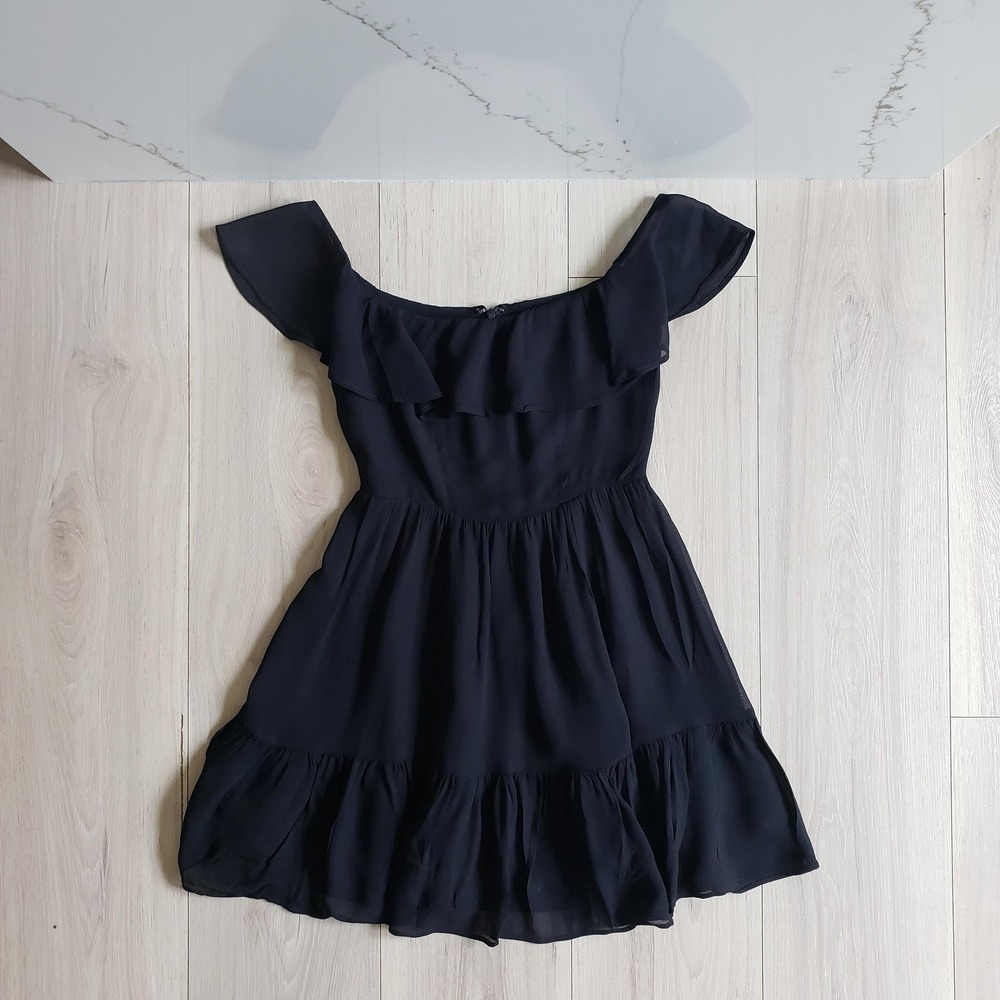 Reformation Dress Womens 0 Black Bonnie Off Shoulder Fit Flare Mini LBD